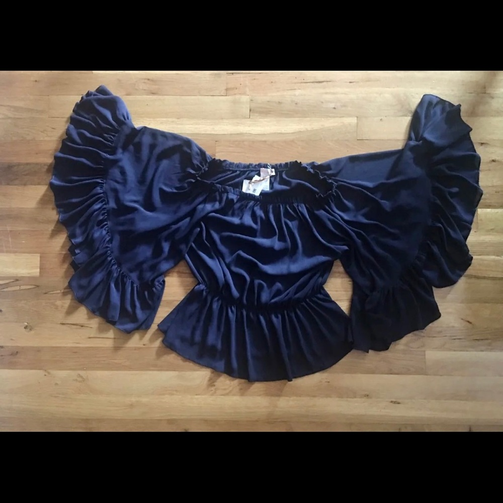 Off the shoulder blue bell sleeve top